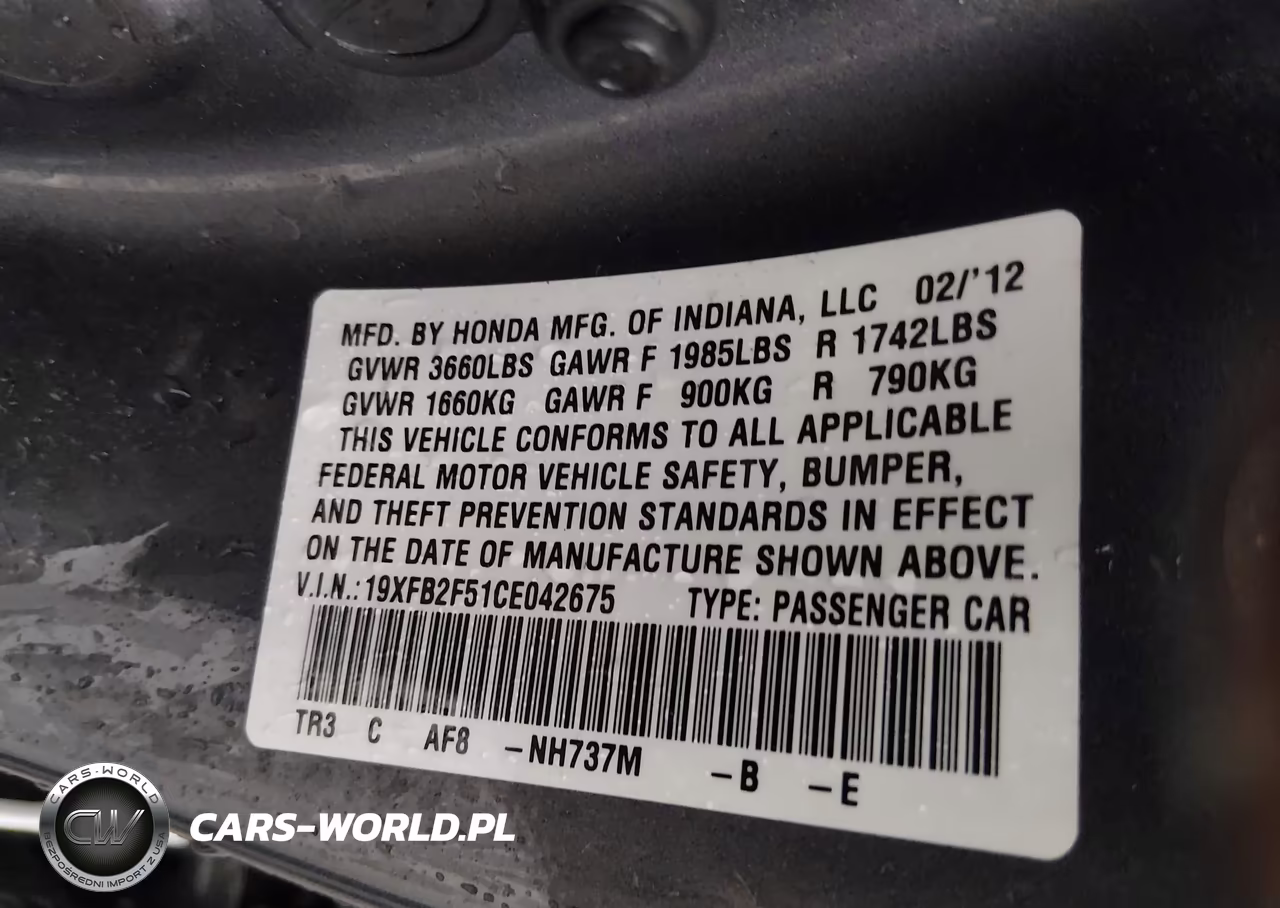 2012 Honda Civic Lx VIN:19XFB2F51CE042675 - 9