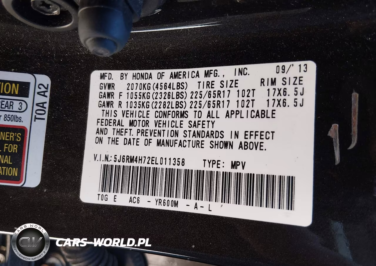 2014 Honda Cr-V Ex-L VIN:5J6RM4H72EL011358 - 9