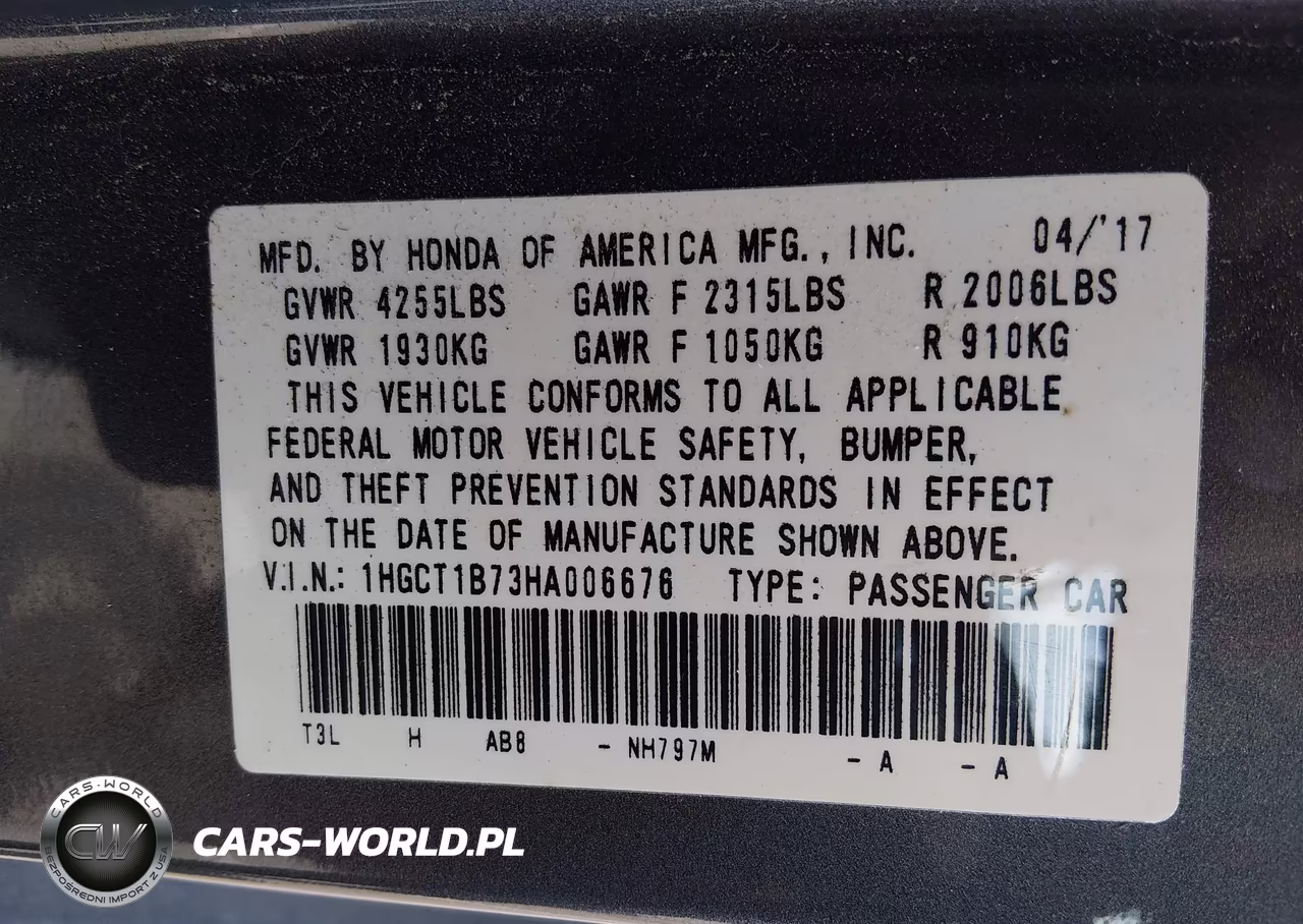 2017 Honda Accord Ex VIN:1HGCT1B73HA006676 - 9