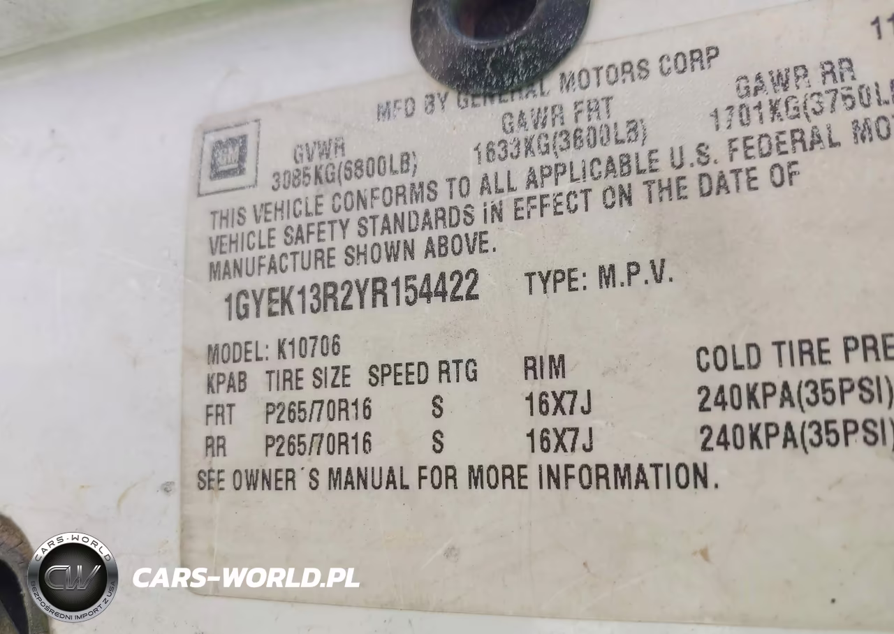 2000 Cadillac Escalade Standard VIN:1GYEK13R2YR154422 - 9