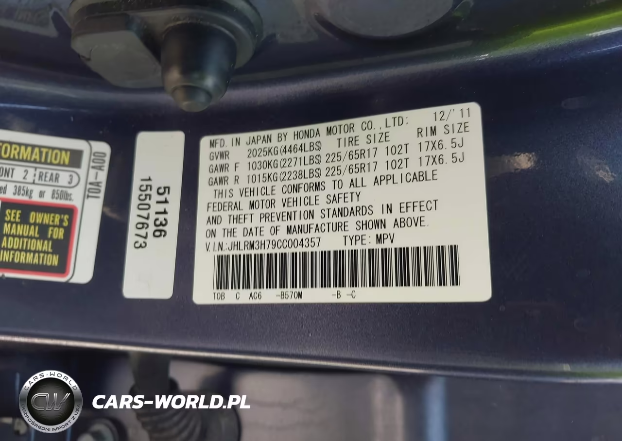 2012 Honda Cr-V Ex-L VIN:JHLRM3H79CC004357 - 9
