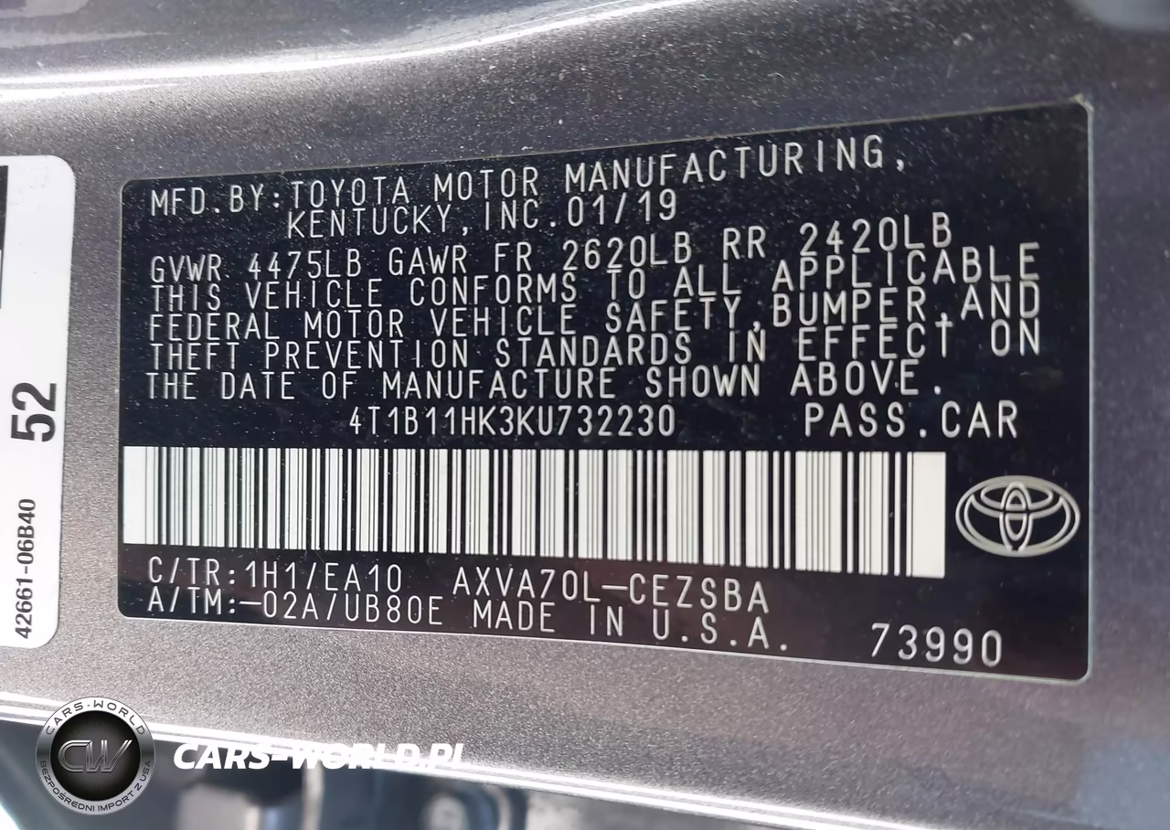 2019 Toyota Camry Se VIN:4T1B11HK3KU732230 - 9