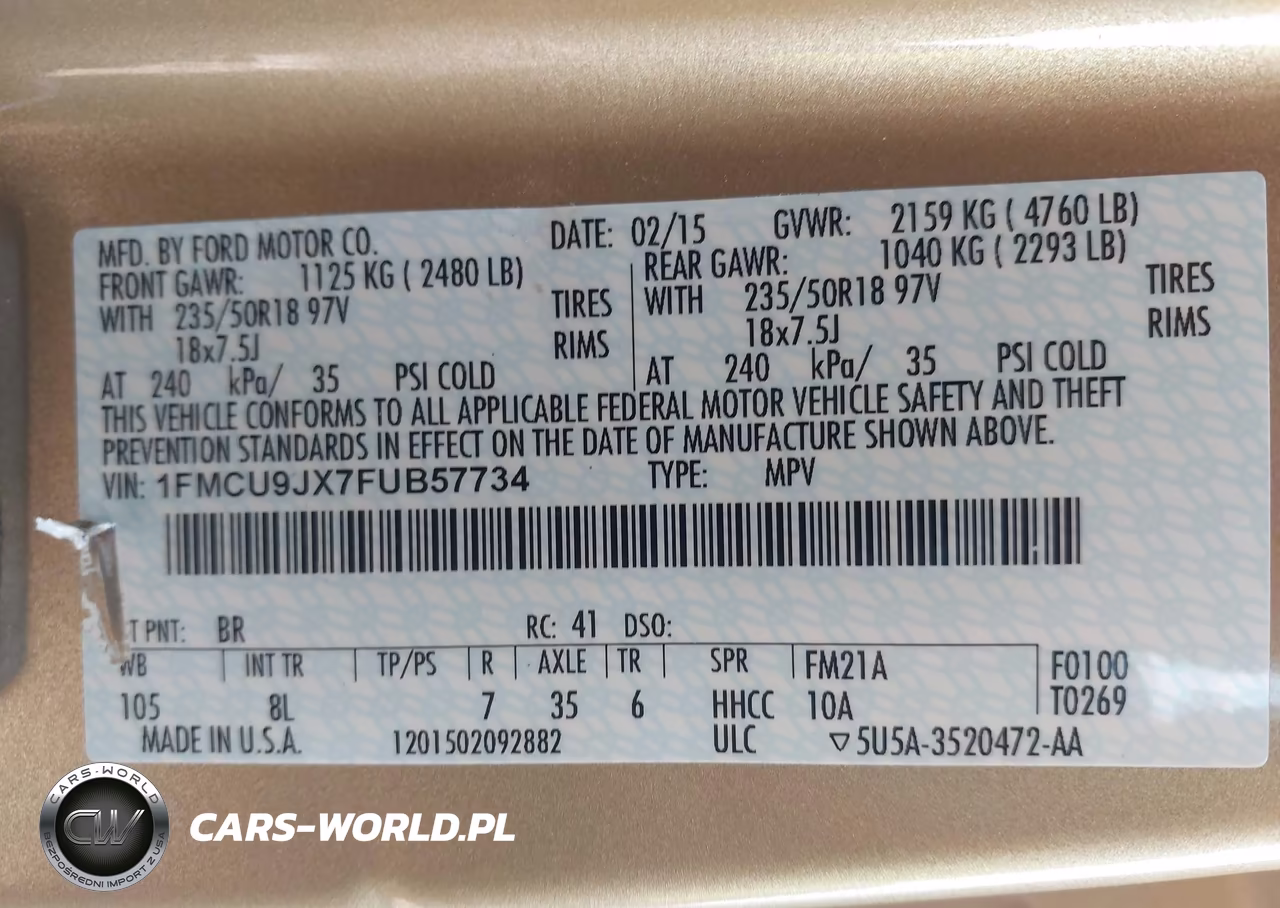 2015 Ford Escape Titanium VIN:1FMCU9JX7FUB57734 - 9