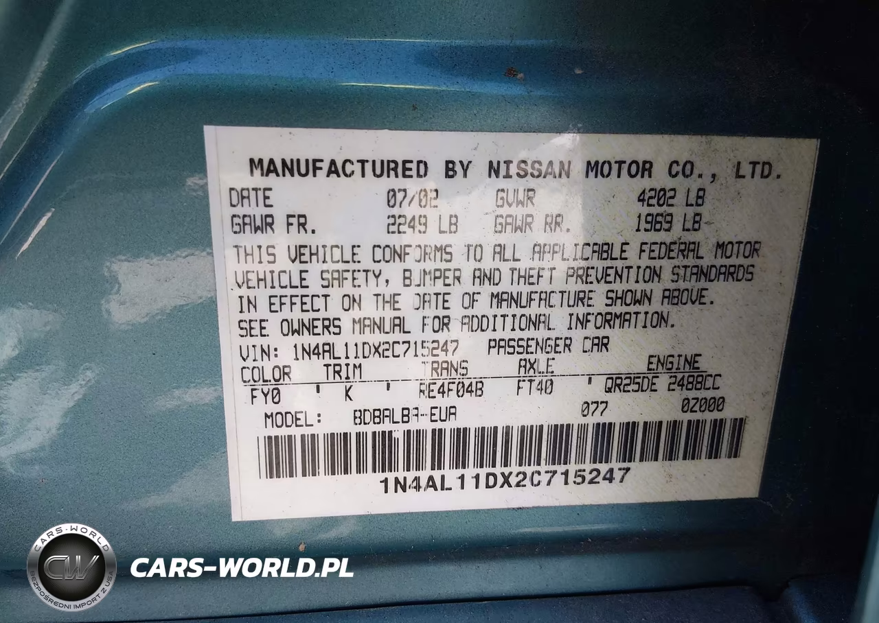 2002 Nissan Altima 2.5 S VIN:1N4AL11DX2C715247 - 9