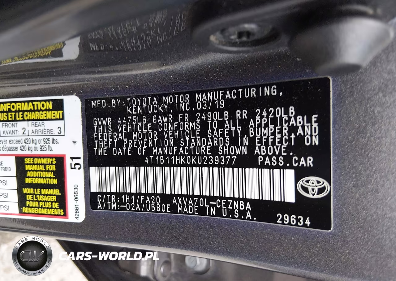 2019 Toyota Camry Le VIN:4T1B11HK0KU239377 - 9