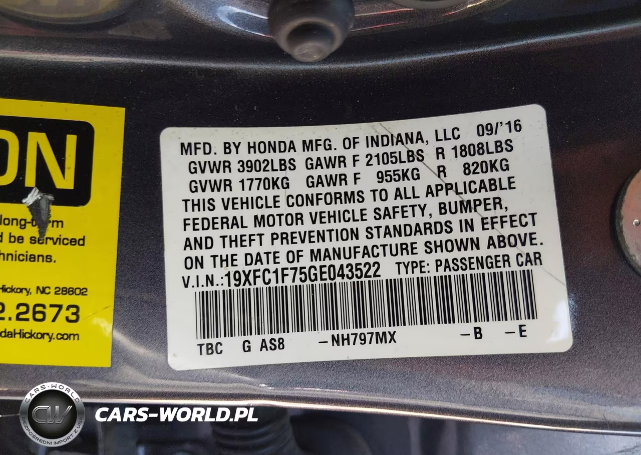 2016 Honda Civic Ex-L VIN:19XFC1F75GE043522 - 9