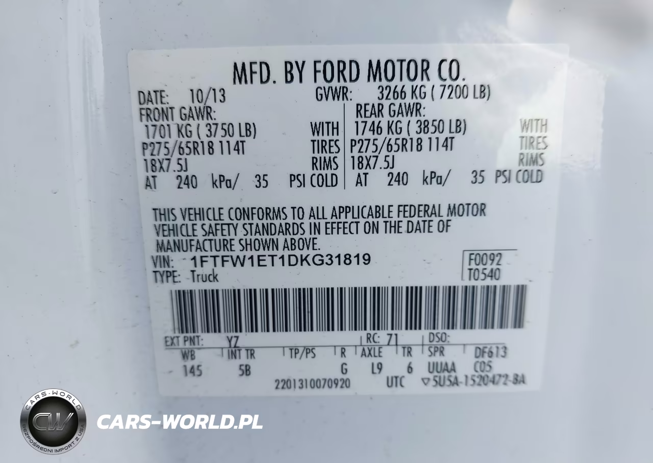 2013 Ford F-150 Fx4 VIN:1FTFW1ET1DKG31819 - 9