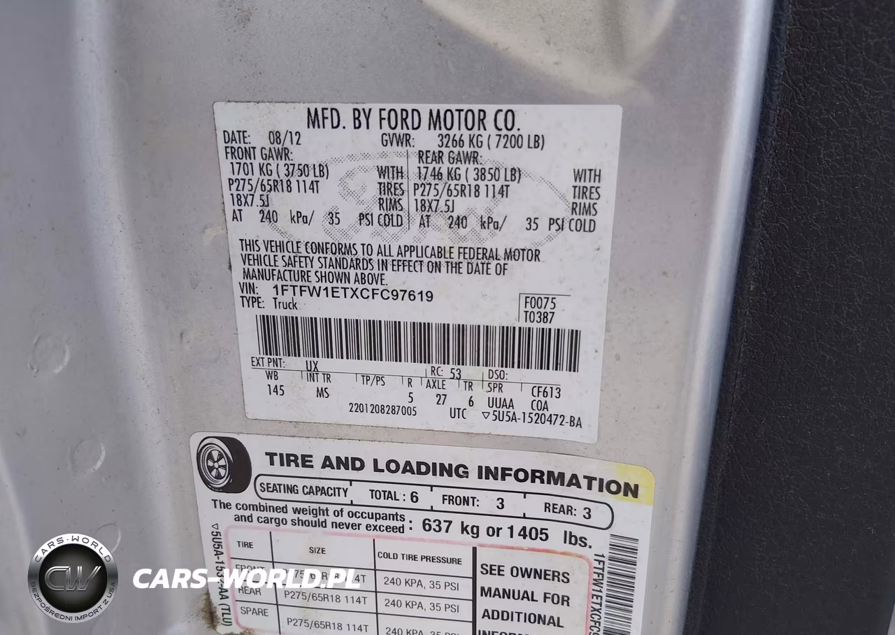 2012 Ford F-150 Xlt VIN:1FTFW1ETXCFC97619 - 9