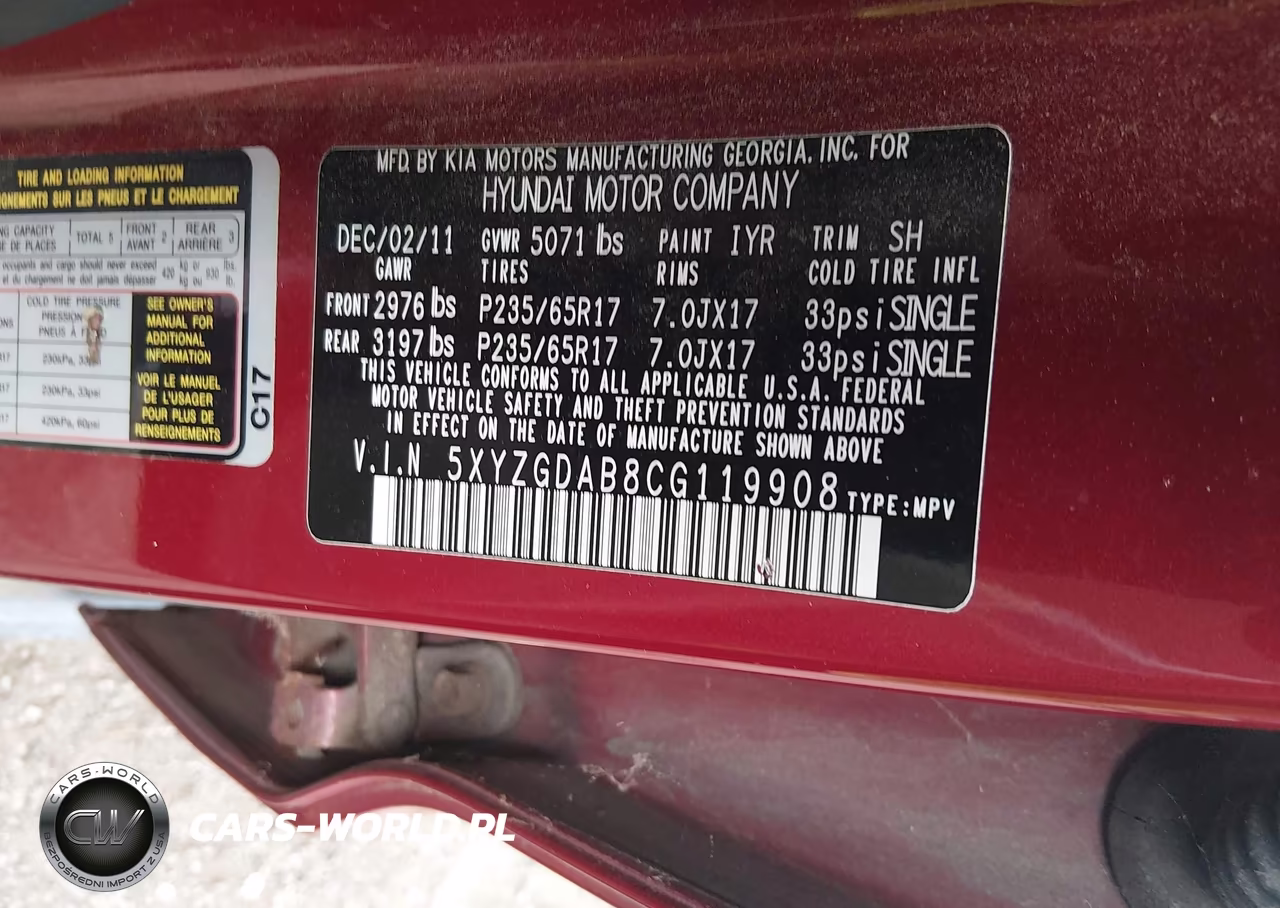 2012 Hyundai Santa Fe Gls VIN:5XYZGDAB8CG119908 - 9