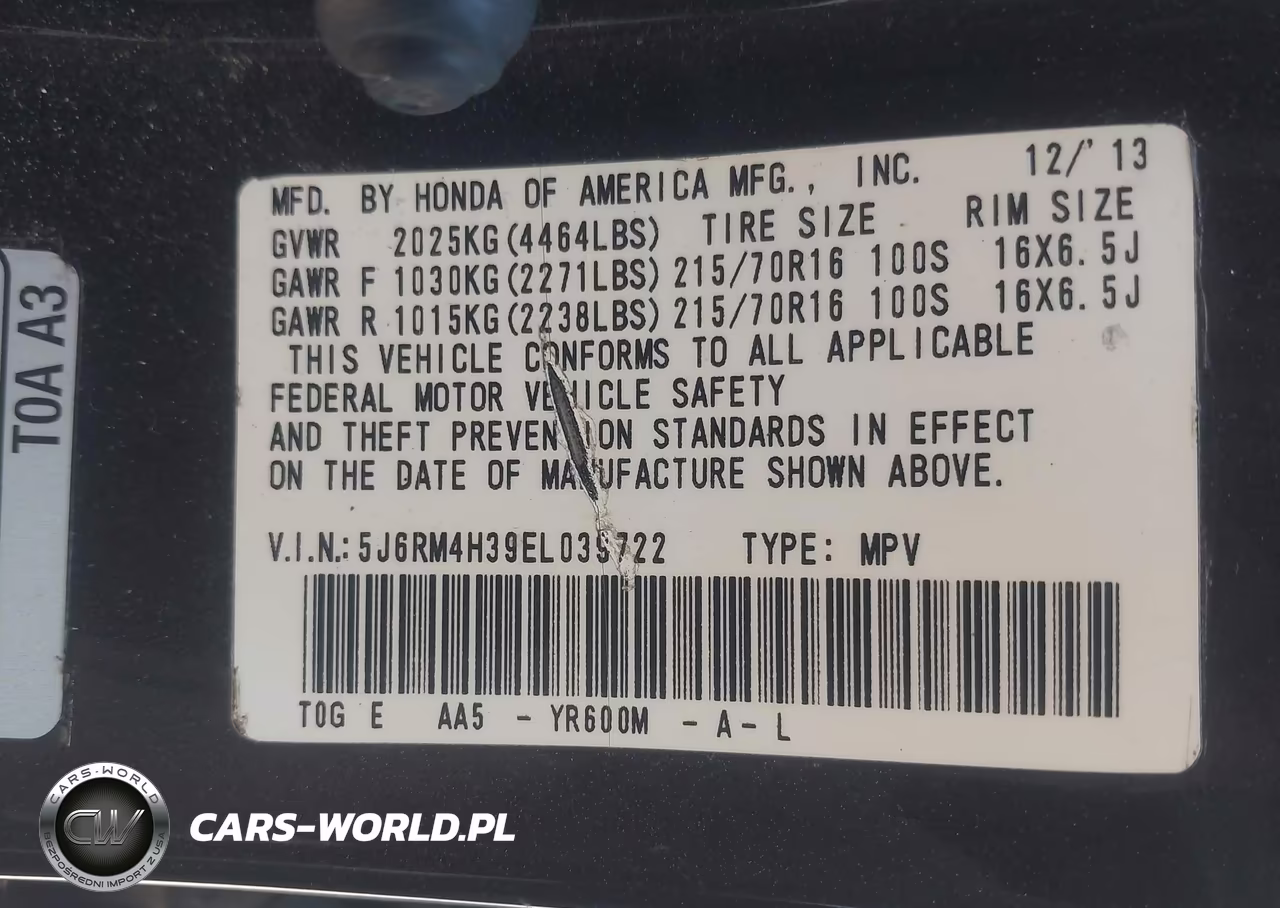 2014 Honda Cr-V Lx VIN:5J6RM4H39EL039722 - 9