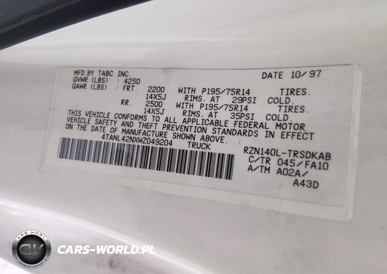1998 Toyota Tacoma VIN:4TANL42NXWZ049204 - 9