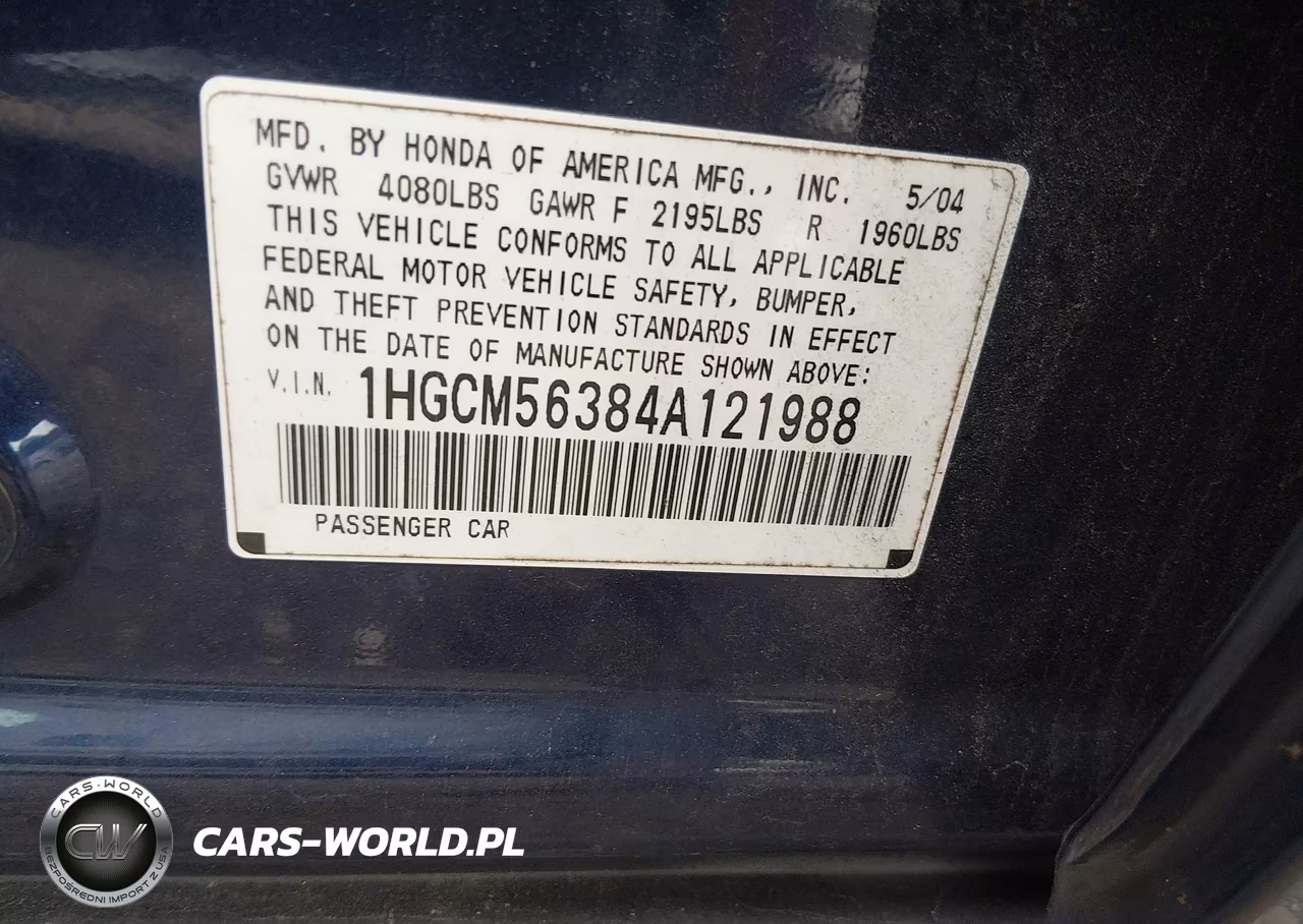 2004 Honda Accord 2.4 Lx VIN:1HGCM56384A121988 - 9