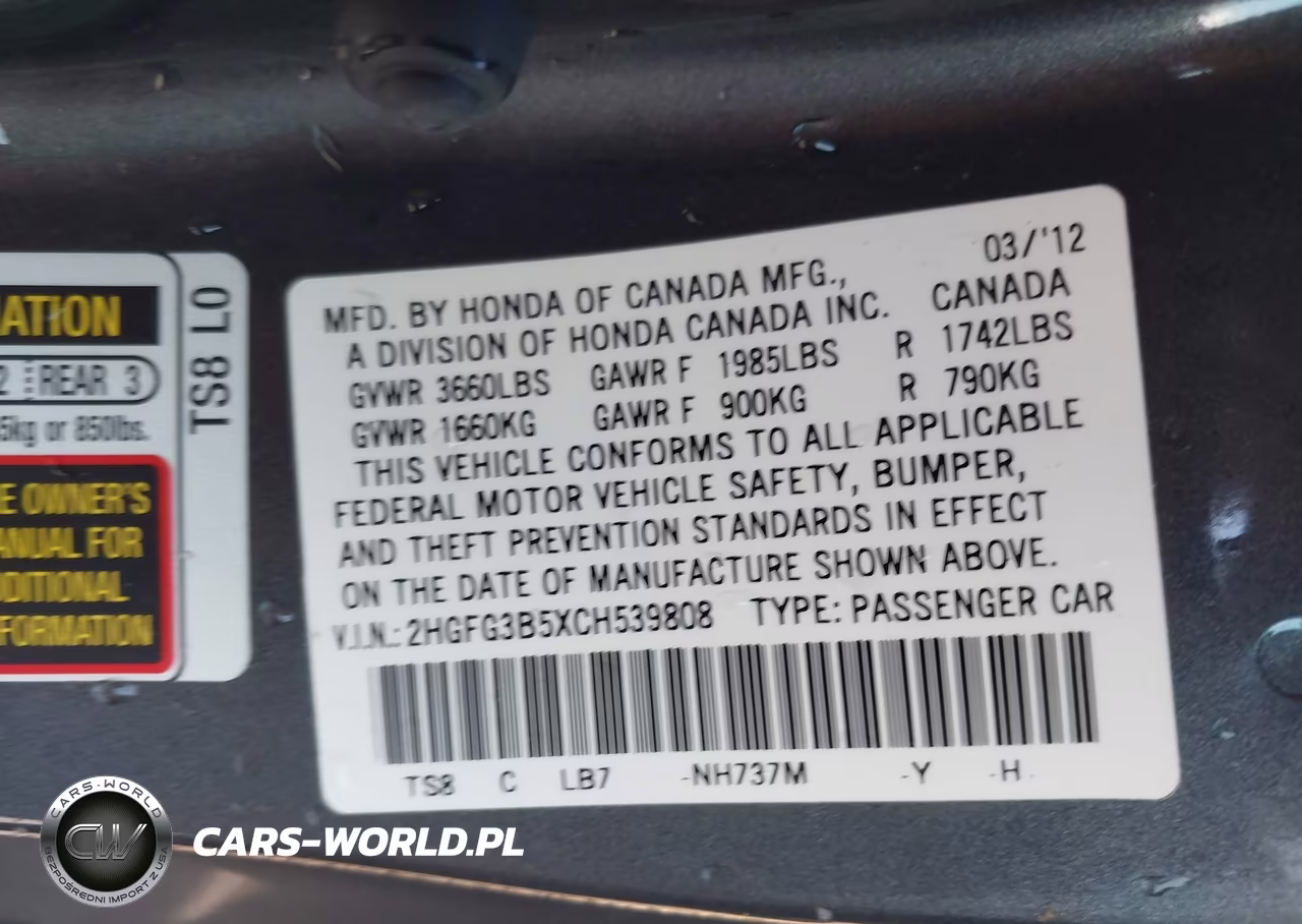 2012 Honda Civic Lx VIN:2HGFG3B5XCH539808 - 9