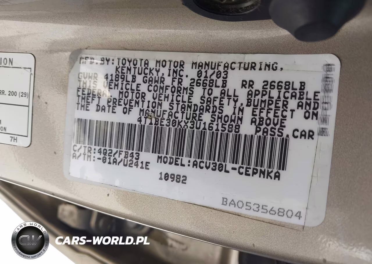 2003 Toyota Camry Le VIN:4T1BE30KX3U161588 - 9