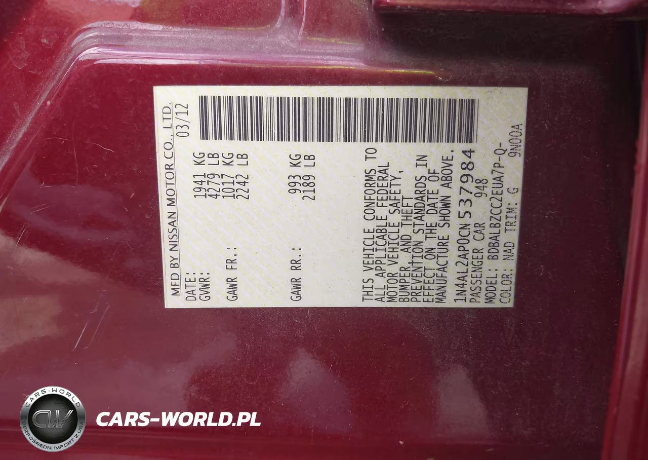 2012 Nissan Altima 2.5 S VIN:1N4AL2AP0CN537984 - 9