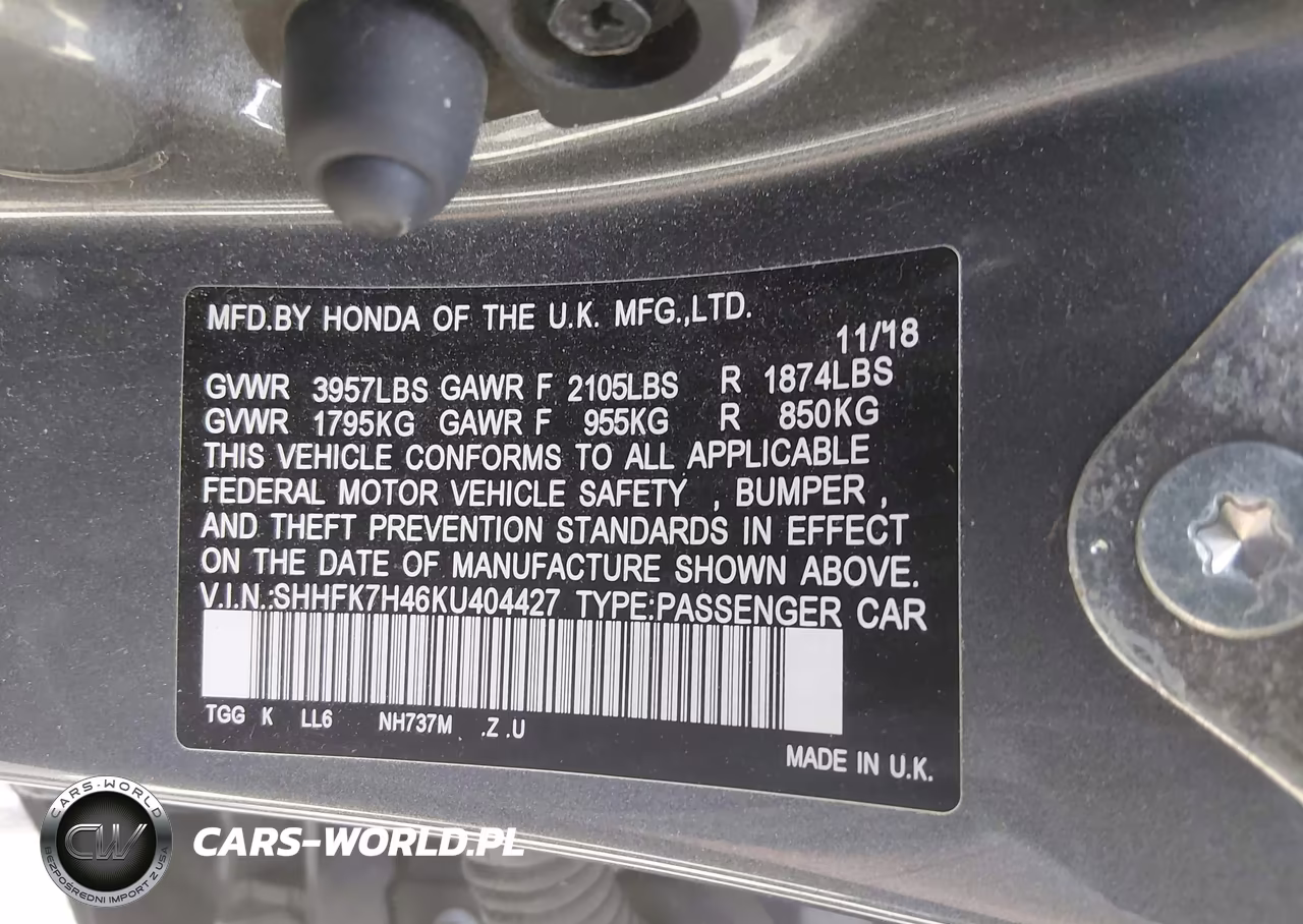 2019 Honda Civic Sport VIN:SHHFK7H46KU404427 - 9