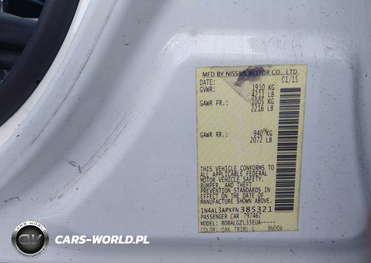 2015 Nissan Altima 2.5-2.5 S-2.5 Sl-2.5 Sv VIN:1N4AL3APXFN385321 - 9