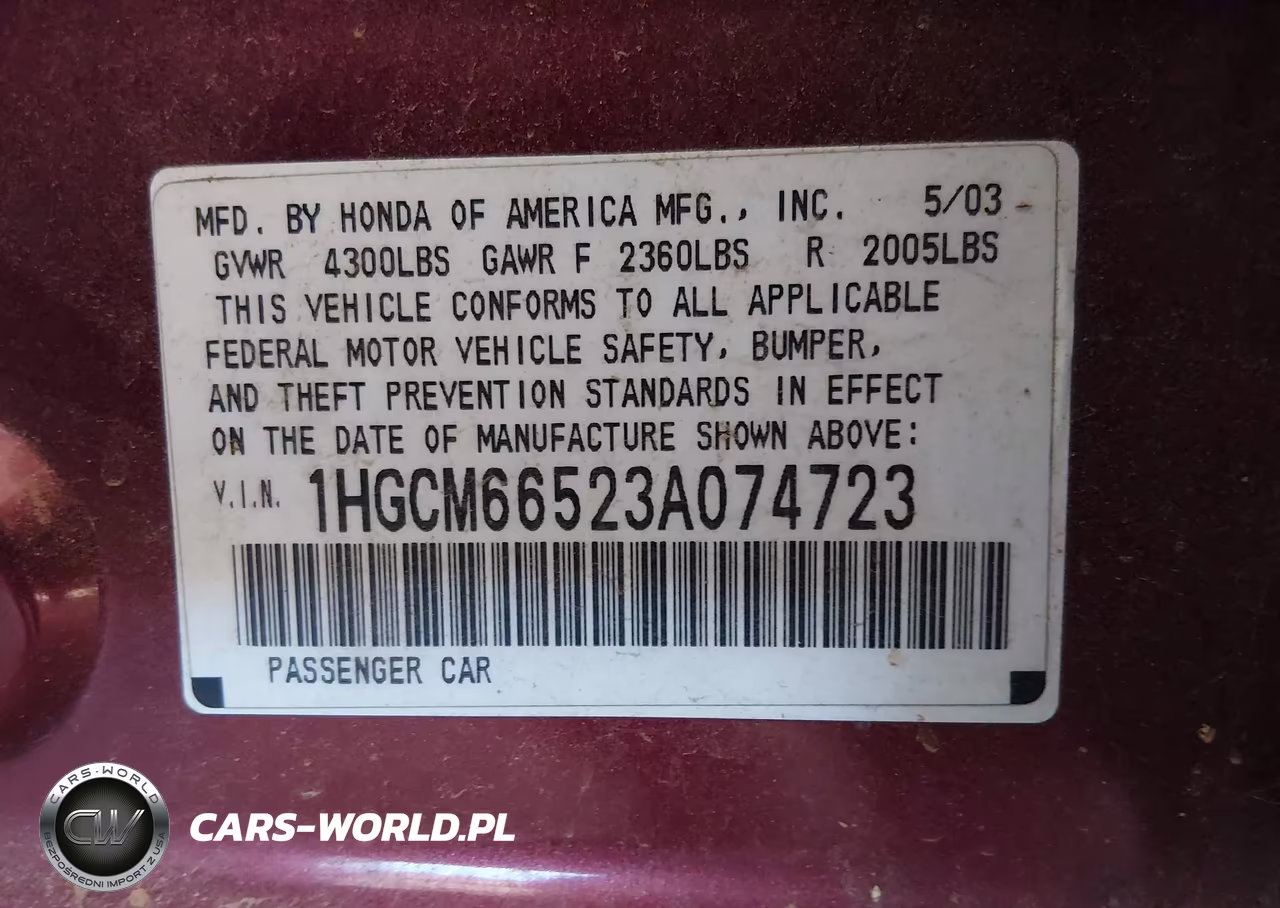 2003 Honda Accord 3.0 Ex VIN:1HGCM66523A074723 - 9
