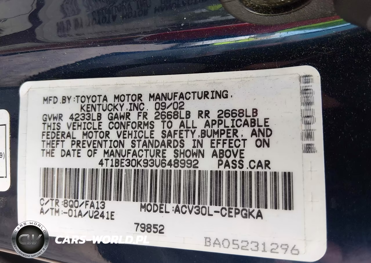 2003 Toyota Camry Xle VIN:4T1BE30K93U648992 - 9