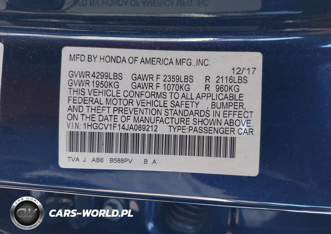 2018 Honda Accord Lx VIN:1HGCV1F14JA069212 - 9