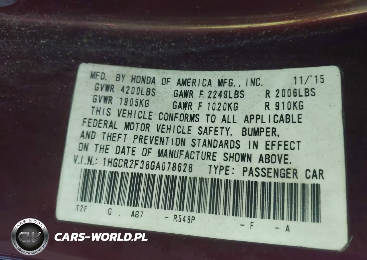 2016 Honda Accord Lx VIN:1HGCR2F38GA078628 - 9