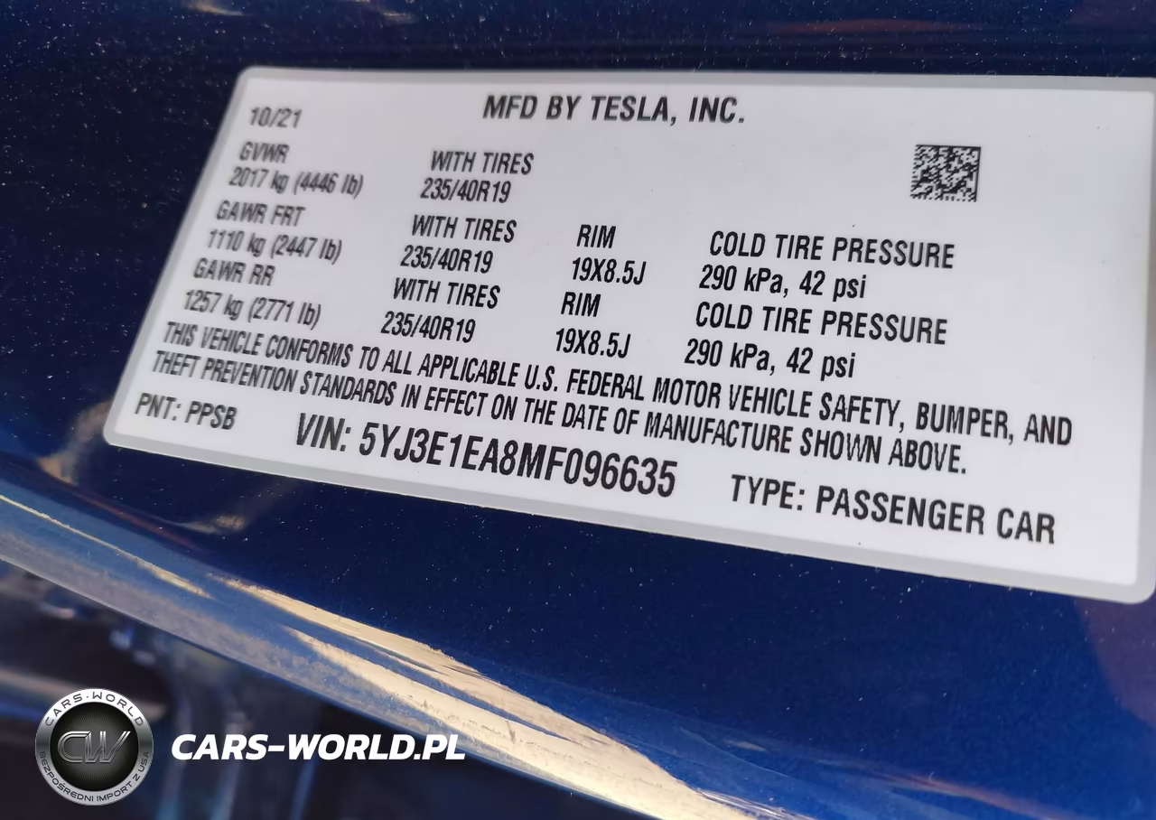 2021 Tesla Model 3 Standard Range Plus Rear-Wheel Drive VIN:5YJ3E1EA8MF096635 - 9