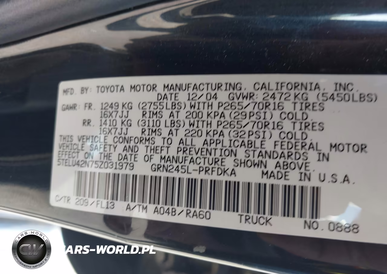 2005 Toyota Tacoma Base V6 VIN:5TELU42N75Z031979 - 9