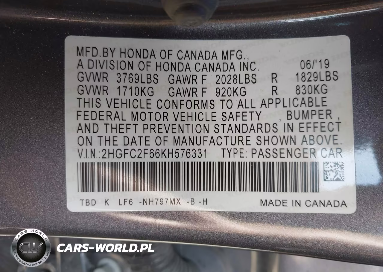 2019 Honda Civic Lx VIN:2HGFC2F66KH576331 - 9