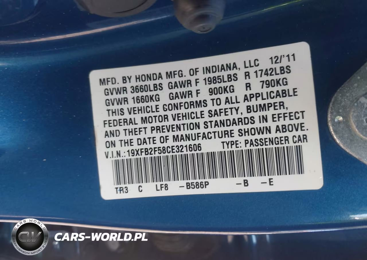 2012 Honda Civic Lx VIN:19XFB2F58CE321606 - 9