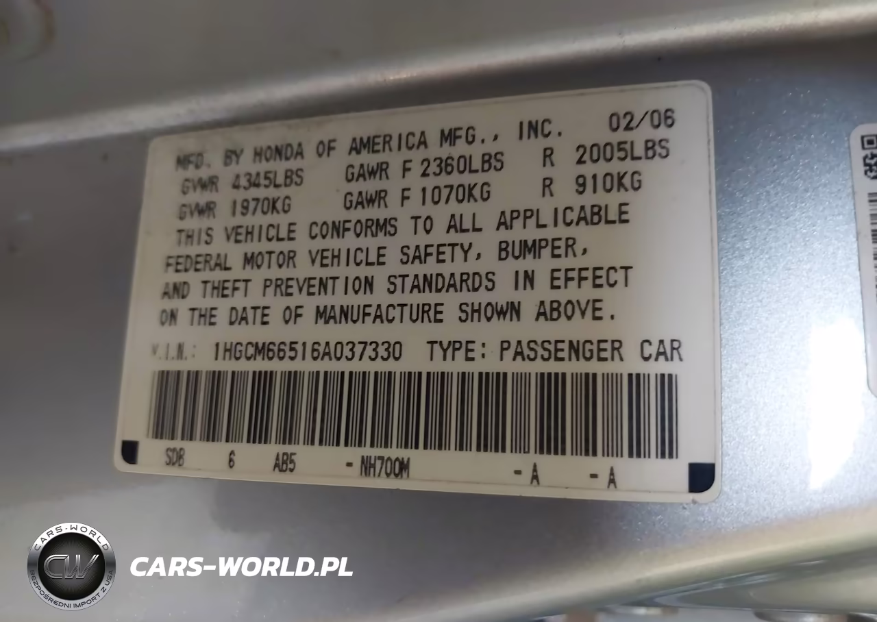 2006 Honda Accord 3.0 Ex VIN:1HGCM66516A037330 - 9