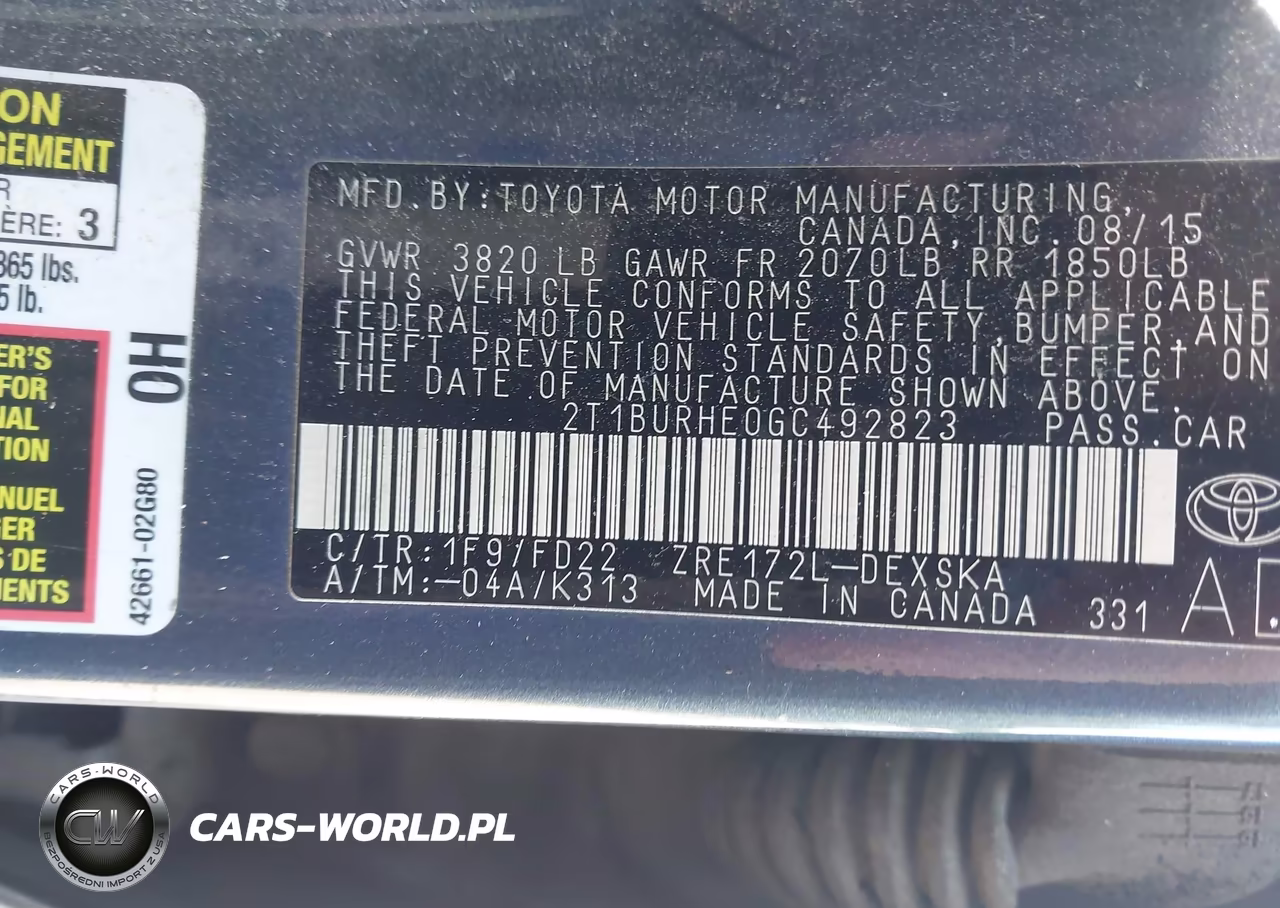 2016 Toyota Corolla S Plus VIN:2T1BURHE0GC492823 - 9