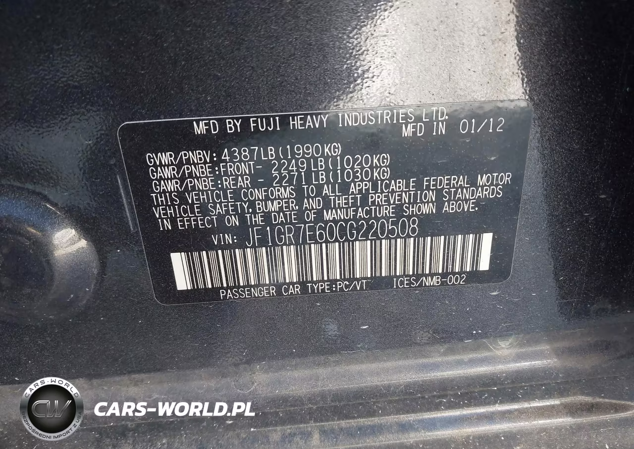 2012 Subaru Impreza Wrx Limited VIN:JF1GR7E60CG220508 - 9