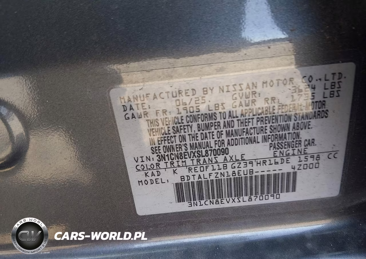 2025 Nissan Versa 1.6 Sv VIN:3N1CN8EVXSL870090 - 9