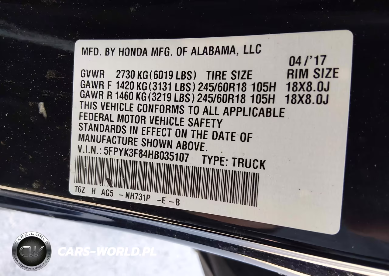 2017 Honda Ridgeline Black Edition VIN:5FPYK3F84HB035107 - 9