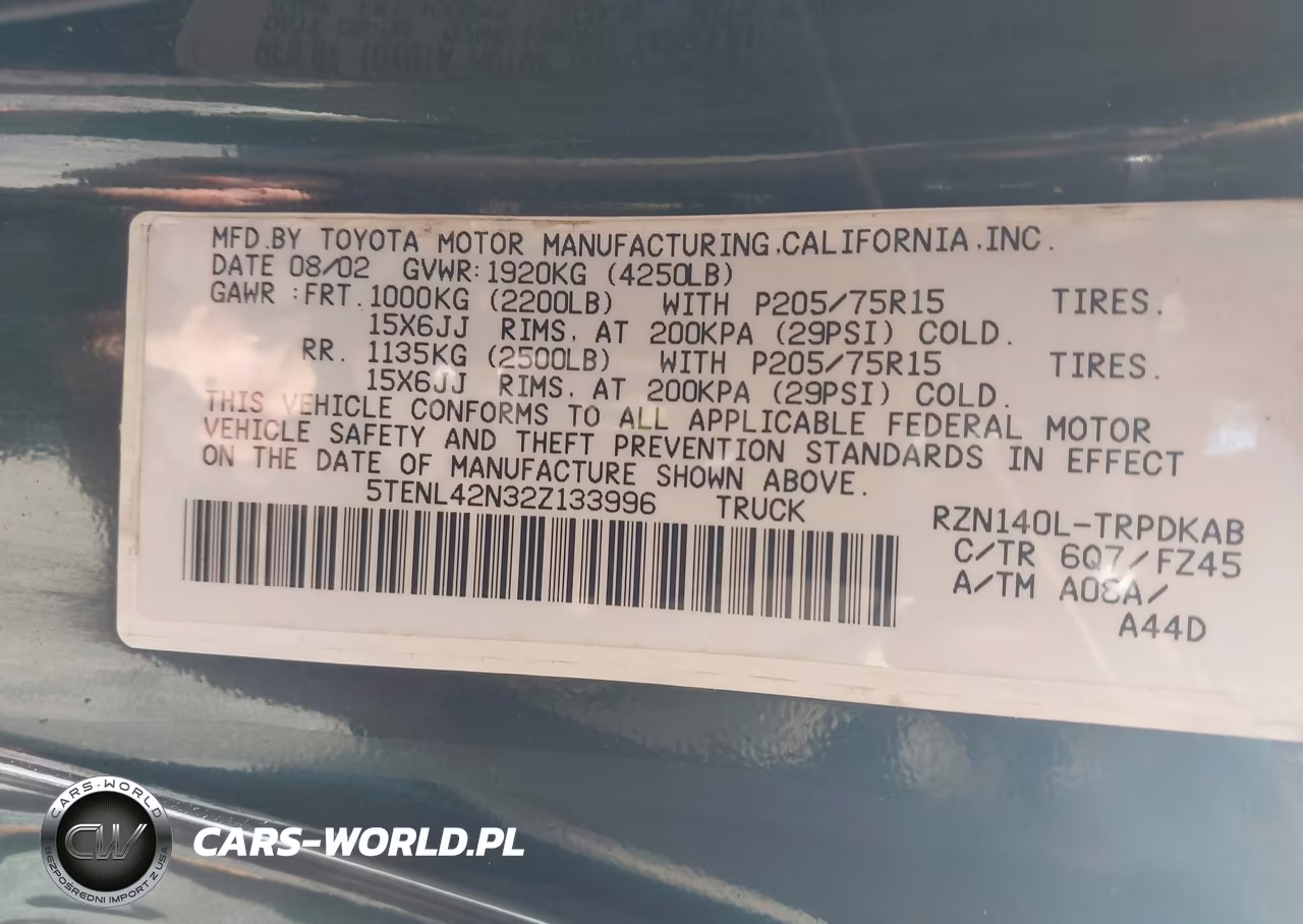 2002 Toyota Tacoma VIN:5TENL42N32Z133996 - 9