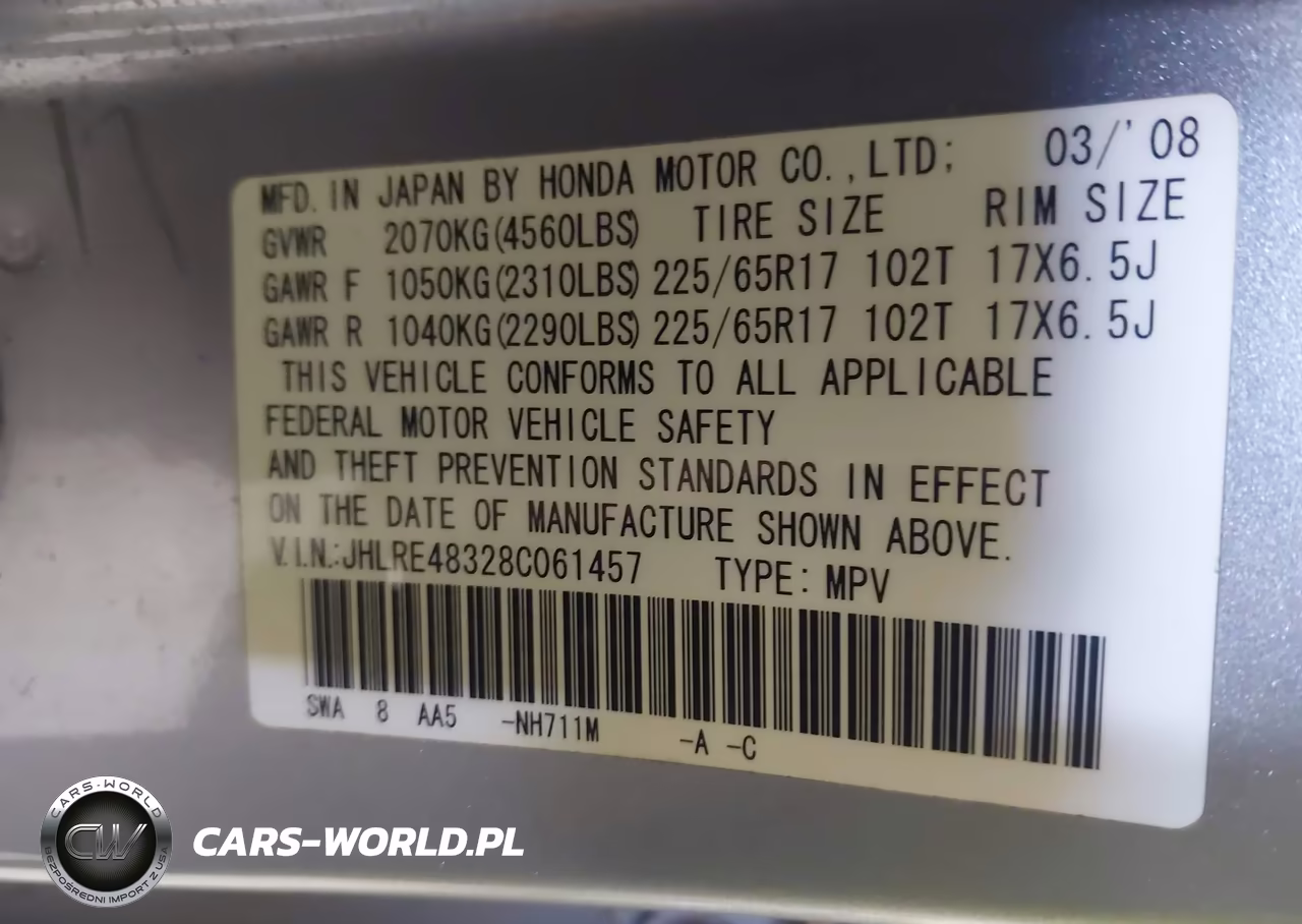 2008 Honda Cr-V Lx VIN:JHLRE48328C061457 - 9