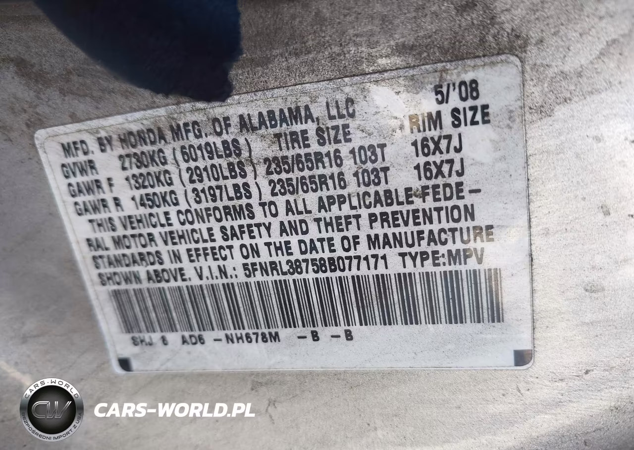 2008 Honda Odyssey Ex-L VIN:5FNRL38758B077171 - 9