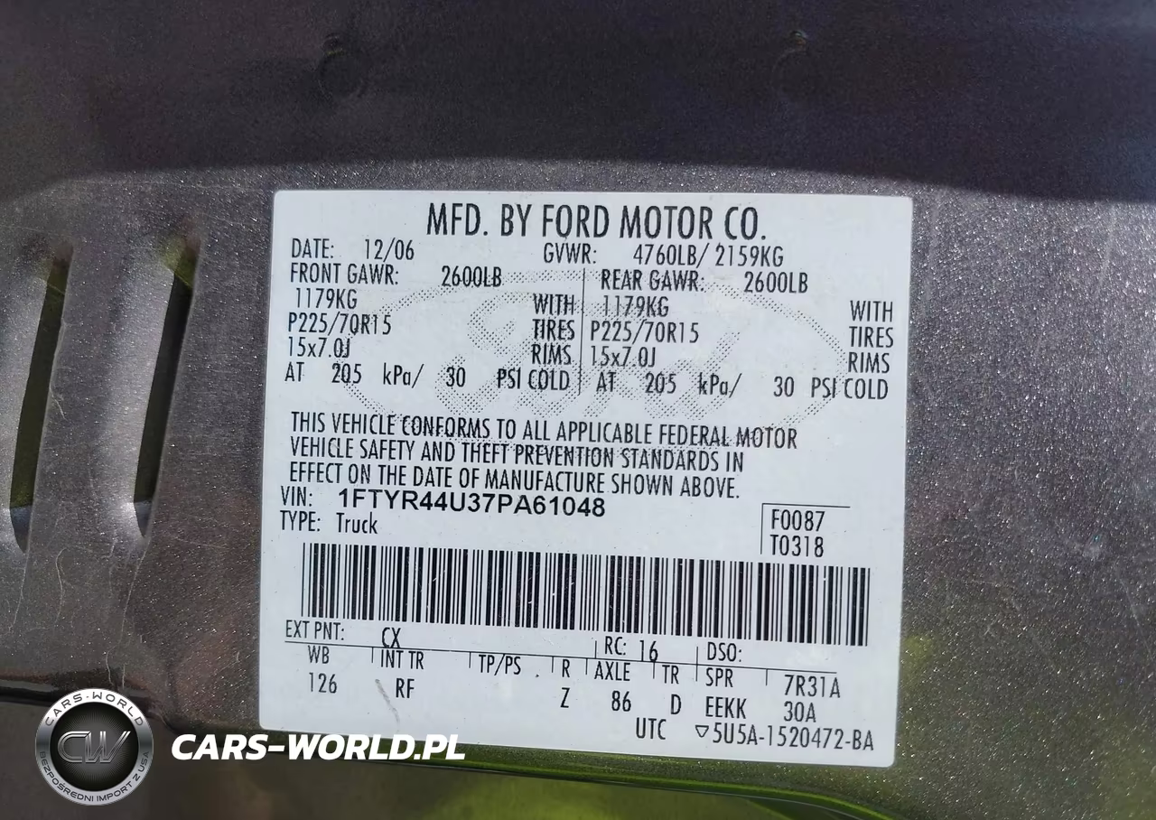 2007 Ford Ranger Sport-Stx-Xlt VIN:1FTYR44U37PA61048 - 9