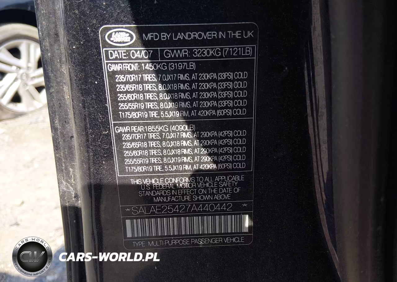 2007 Land Rover Lr3 V8 Se VIN:SALAE25427A440442 - 9