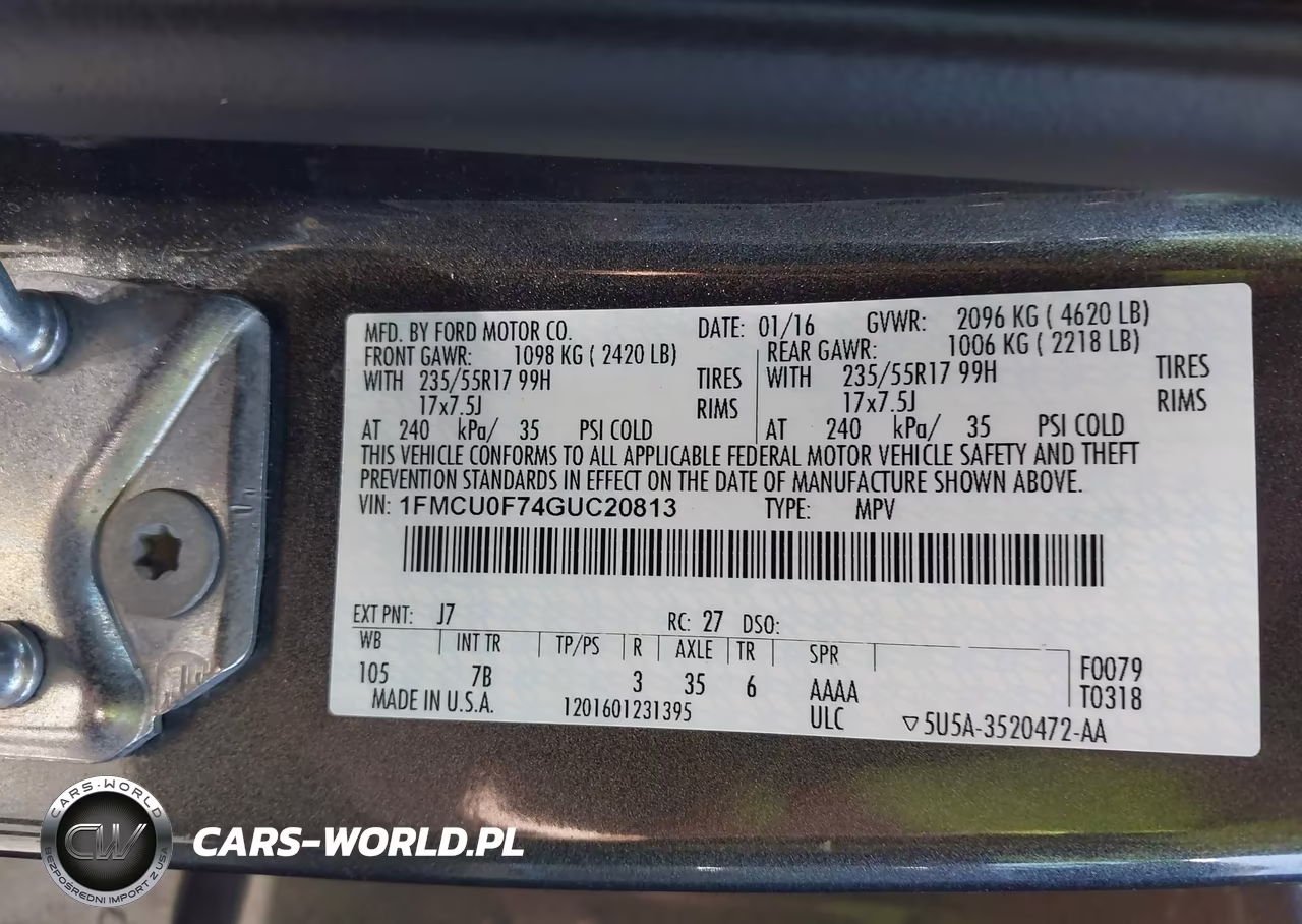 2016 Ford Escape S VIN:1FMCU0F74GUC20813 - 9