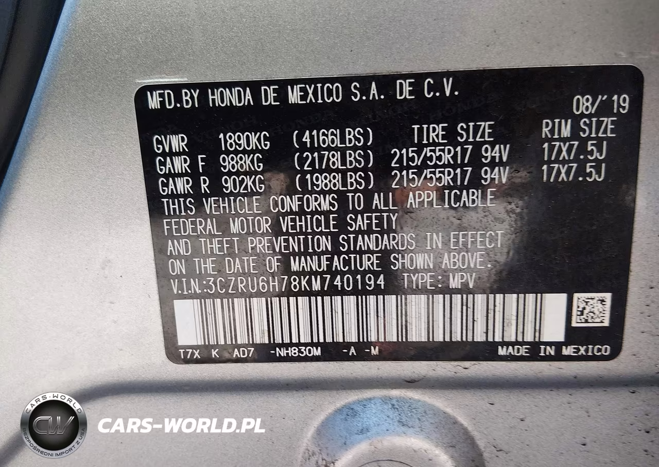 2019 Honda Hr-V Ex-L VIN:3CZRU6H78KM740194 - 9