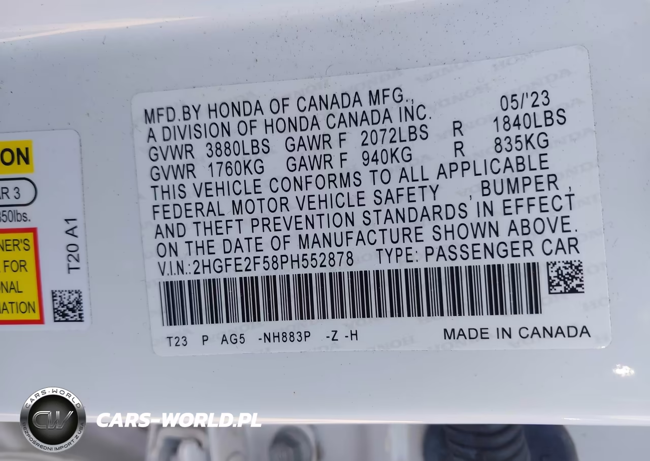 2023 Honda Civic Sport VIN:2HGFE2F58PH552878 - 9