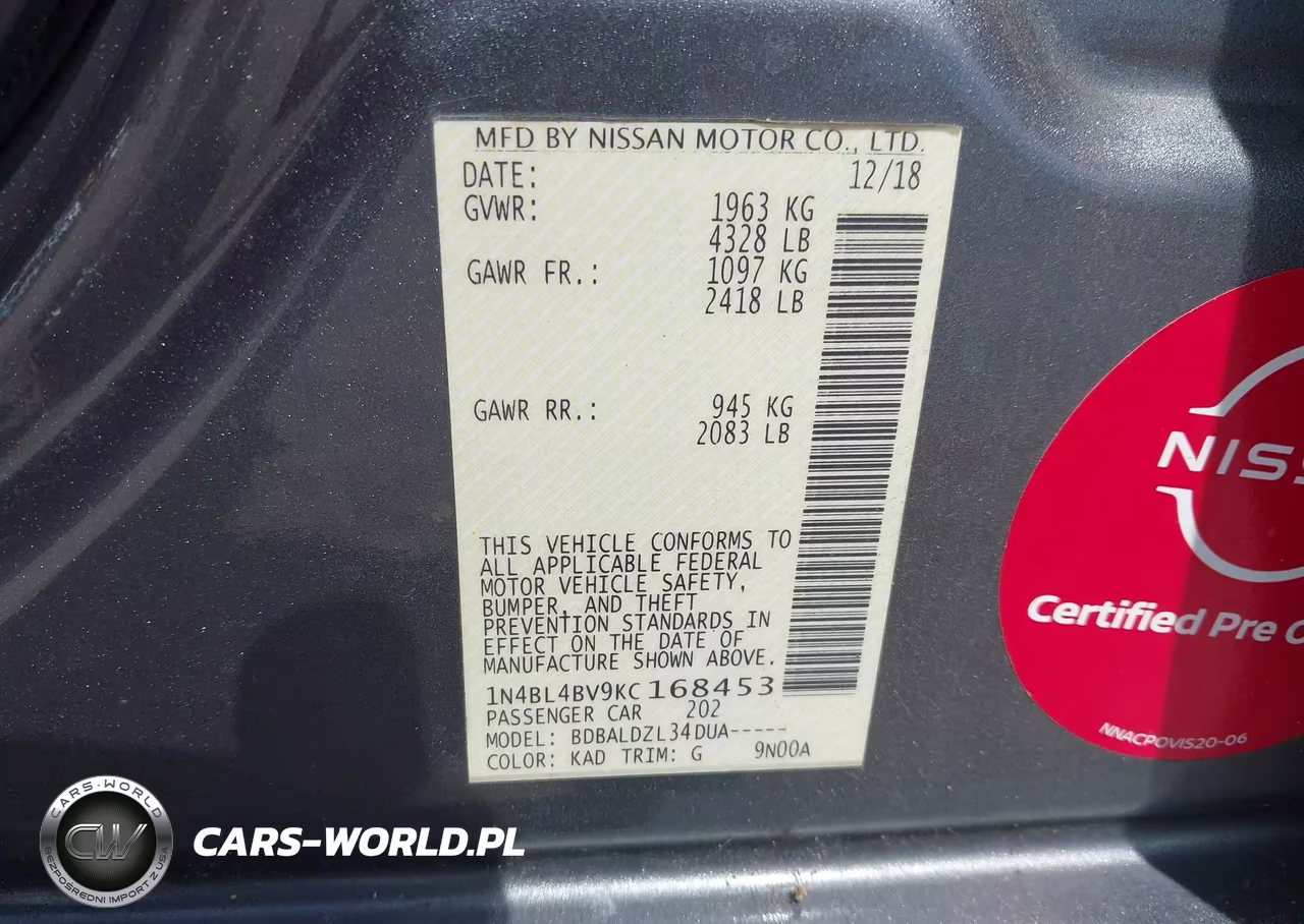 2019 Nissan Altima S VIN:1N4BL4BV9KC168453 - 9