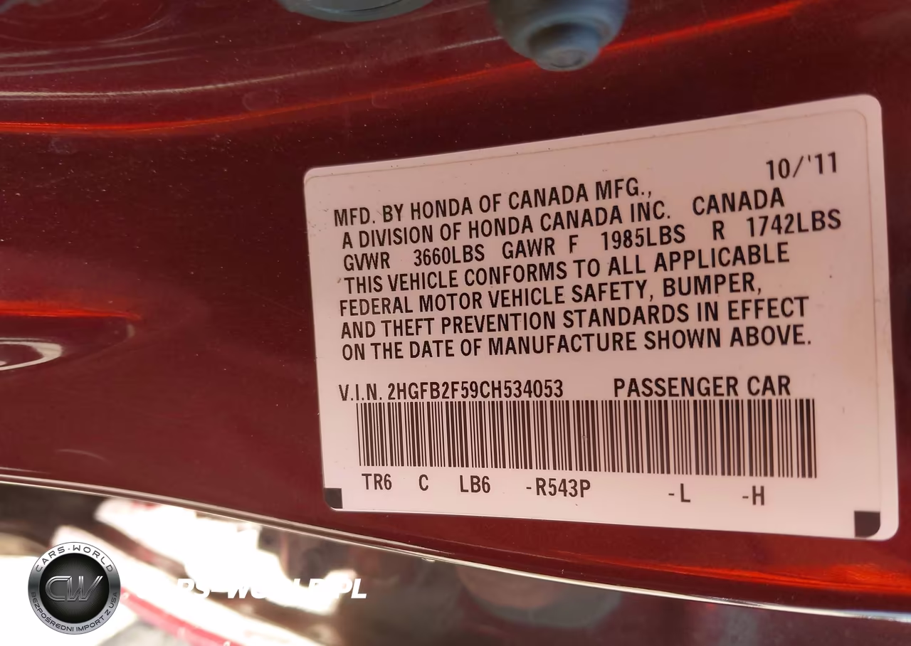 2012 Honda Civic Lx VIN:2HGFB2F59CH534053 - 9