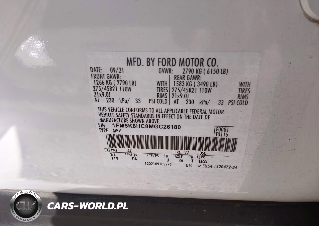 2021 Ford Explorer Platinum VIN:1FM5K8HC8MGC26180 - 9
