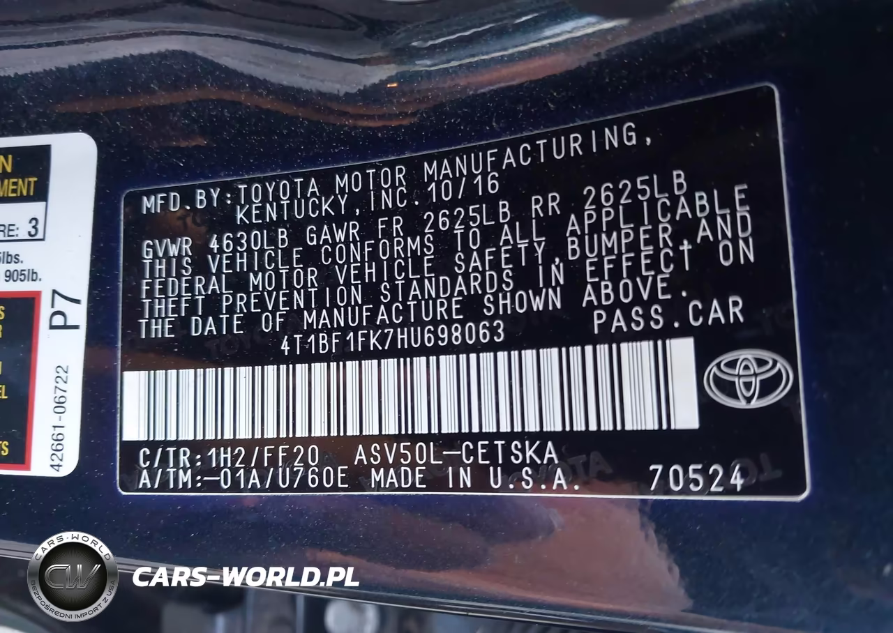 2017 Toyota Camry Se VIN:4T1BF1FK7HU698063 - 9
