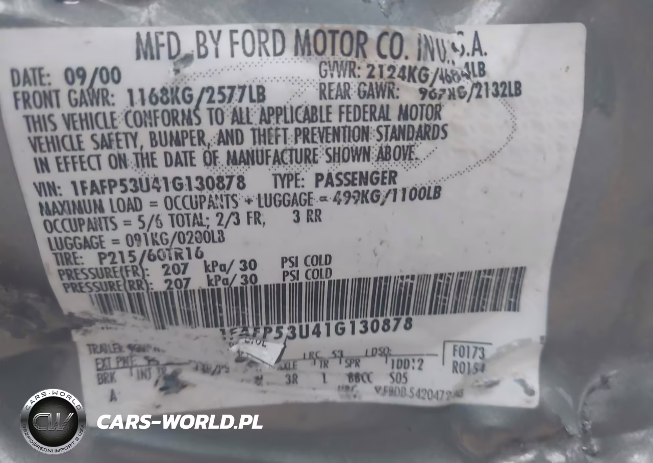 2001 Ford Taurus Se VIN:1FAFP53U41G130878 - 9