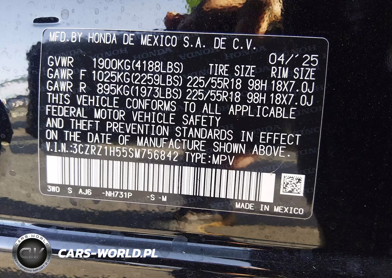 2025 Honda Hr-V 2Wd Sport VIN:3CZRZ1H55SM756842 - 9