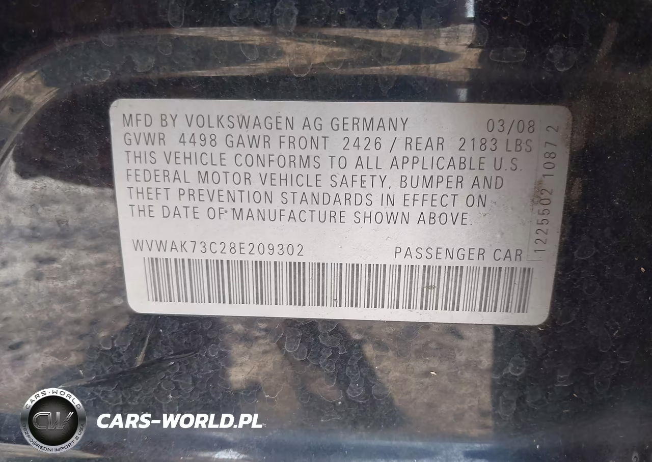 2008 Volkswagen Passat Komfort VIN:WVWAK73C28E209302 - 9