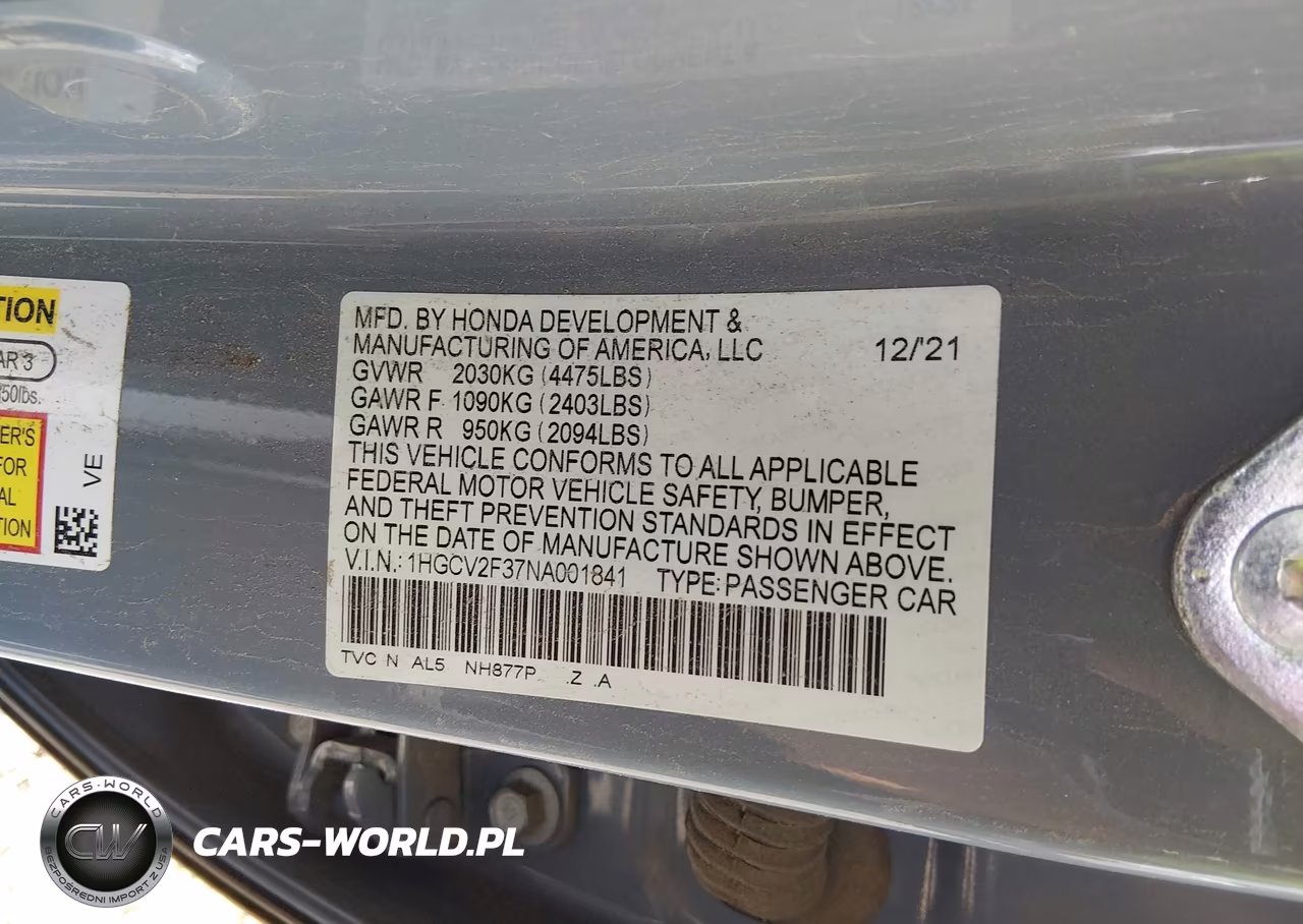 2022 Honda Accord Sport 2.0T VIN:1HGCV2F37NA001841 - 9